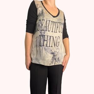 “Beautiful Thing” Satin Front 3/4 Sleeve Jersey Contrast Top By Bobeau
